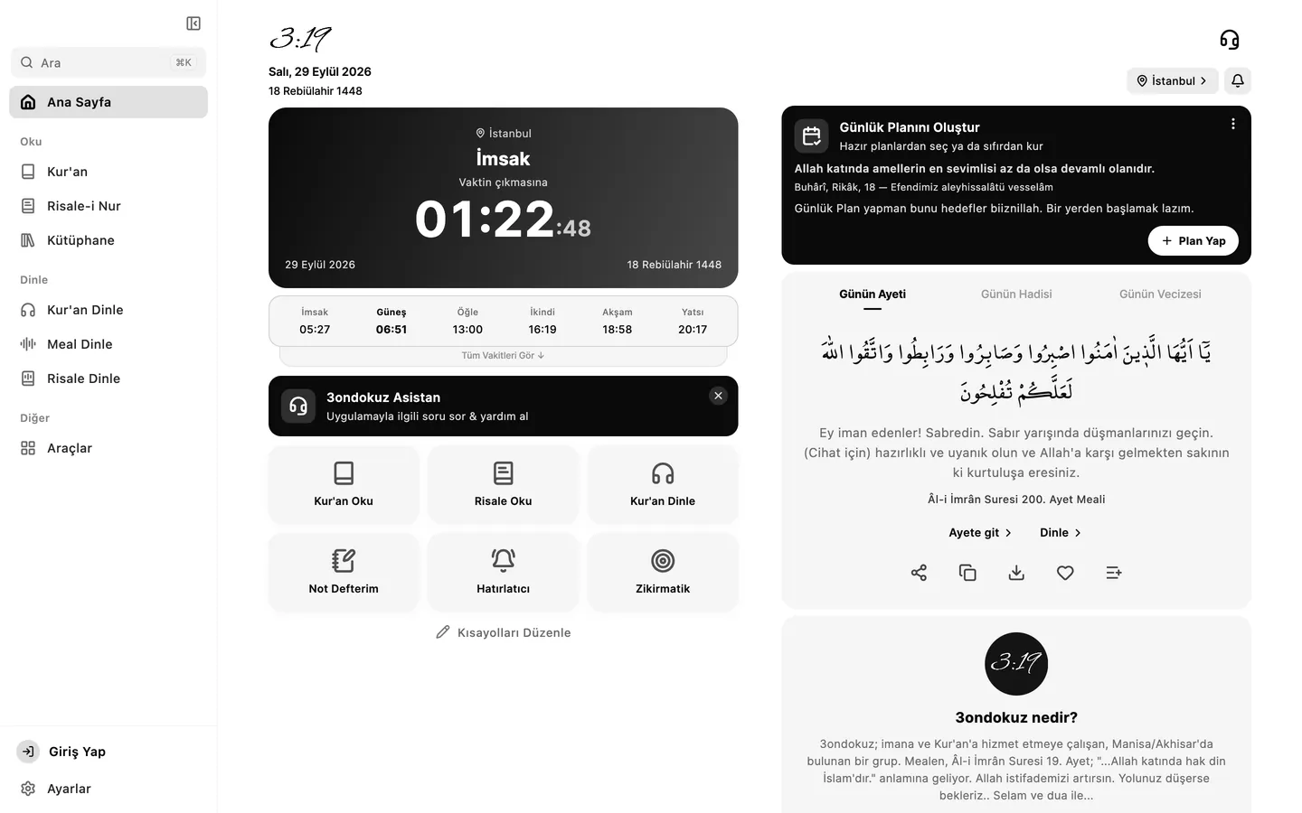 3ondokuz Mac ana ekranı